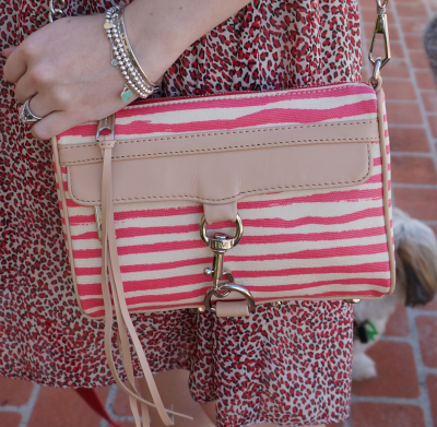 Rebecca Minkoff coated canvas berry stripe mini Morning After Clutch bag