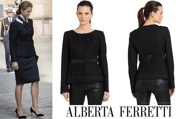 Princess Madeleine wears Alberta Ferretti Pleated Neck Wool Blend Jacket