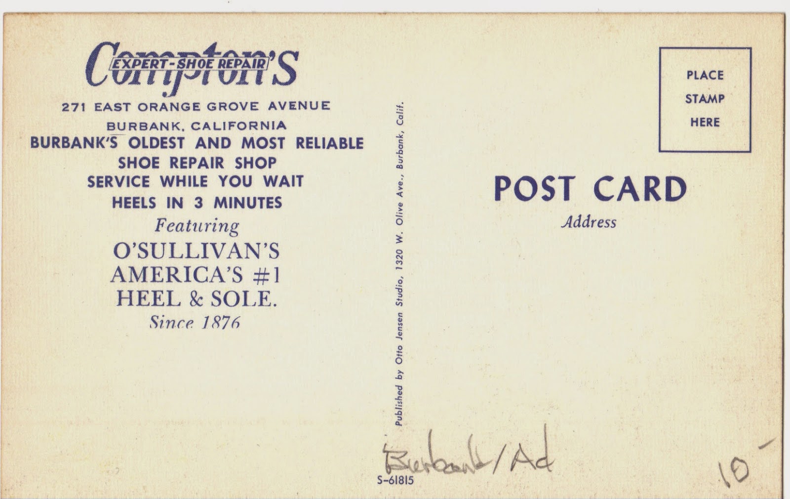 Compton�s Expert Shoe Repair in Burbank Postcard San