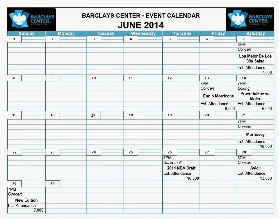 Barclays Center June 2014 event calendar released seven events (plus