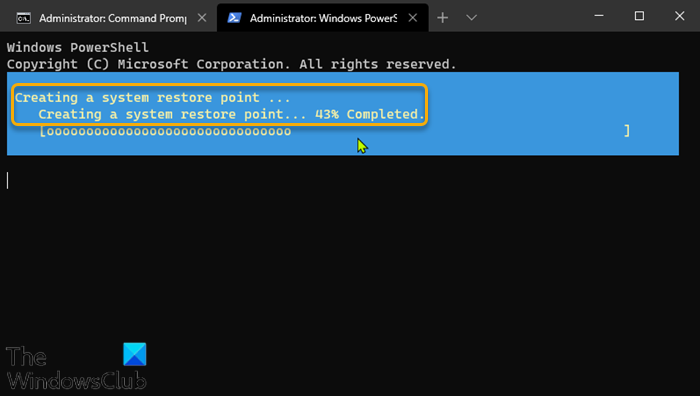 Crea un punto di ripristino utilizzando il prompt dei comandi e PowerShell-2