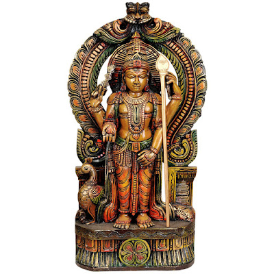 Kartikeya With Peacock - South Indian Temple Wood Kartikeya With Peacock - South Indian Temple Wood