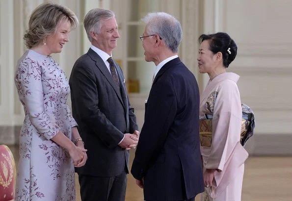 Queen Mathilde in a Natan dress at the New Year's reception for the heads of diplomatic missions accredited to Belgium