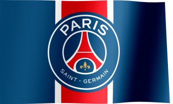 The waving flag of Paris Saint-Germain F.C. with the logo (Animated GIF) (Drapeau Paris Saint-Germain FC)