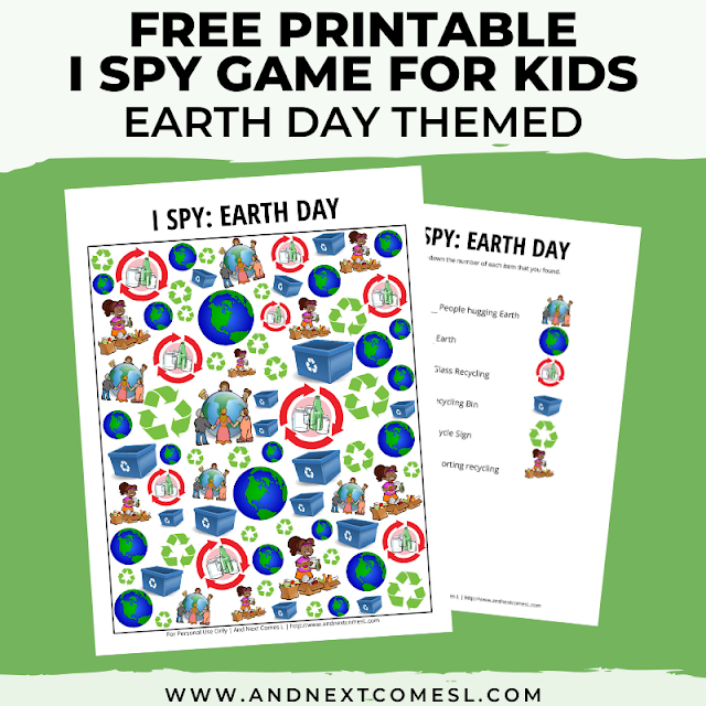 Free I spy game printable for kids: Earth Day themed