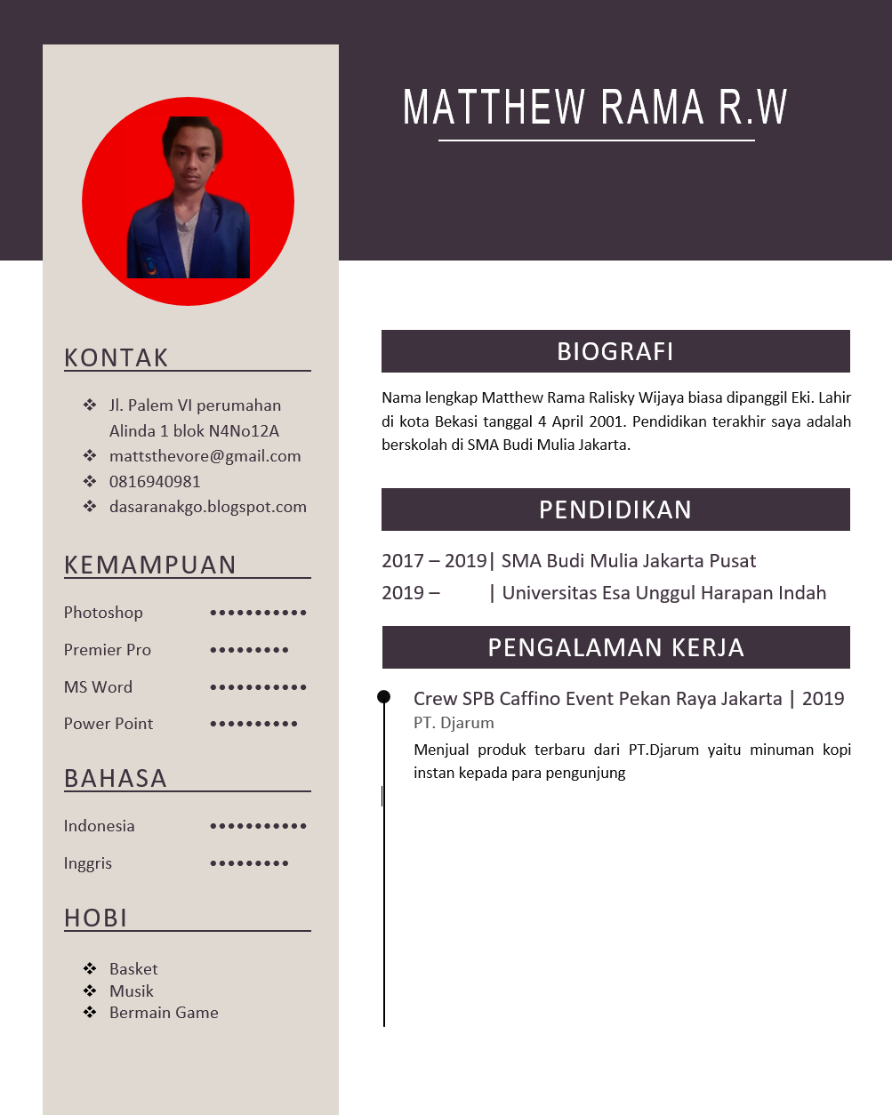 personal statement cv bahasa indonesia