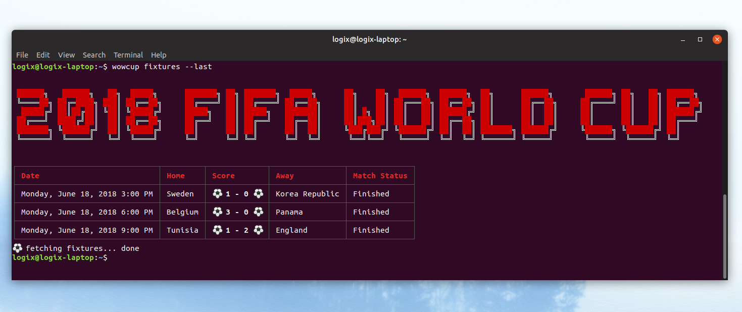 Get 2018 FIFA World Cup Fixtures And Standings From The Command Line With wowcup