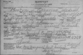 Ancestry.com, "Detroit Border Crossings and Passenger and Crew Lists, 1905-1957," database on-line, Ancestry.com (www.ancestry.com : accessed 7 Jan 2019), entry for Catharine Martyn, 31 Dec 1925; citing The National Archives at Washington, D.C; Washington, D.C; Series Title: Card Manifests (Alphabetical) of Individuals Entering through the Port of Detroit, Michigan, 1906-1954; NAI: 4527226; Record Group Title: Records of the Immigration and Naturalization Service, 1787-2004; Record Group: Records of the Immigration and Naturalization Service, 1787-2004.  