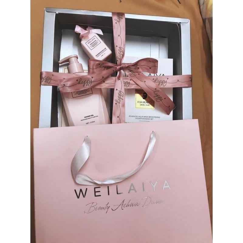 Weilaiya Combo túi hộp quà vuông – ghi hồng