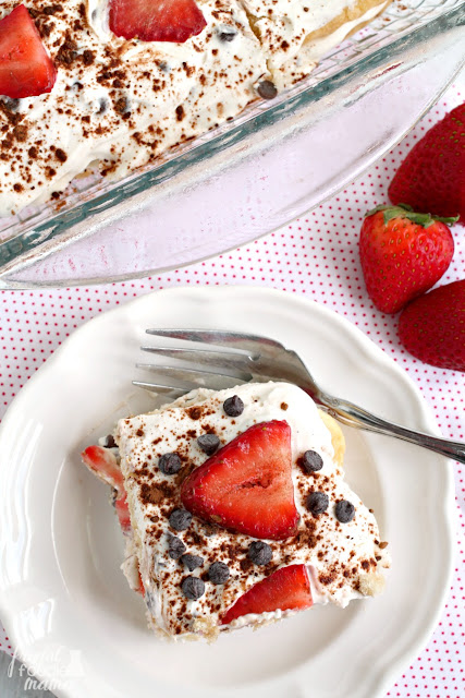 Sweet summer strawberries & two classic Italian desserts come together perfectly in this no-bake Strawberry Cannoli Tiramisu.
