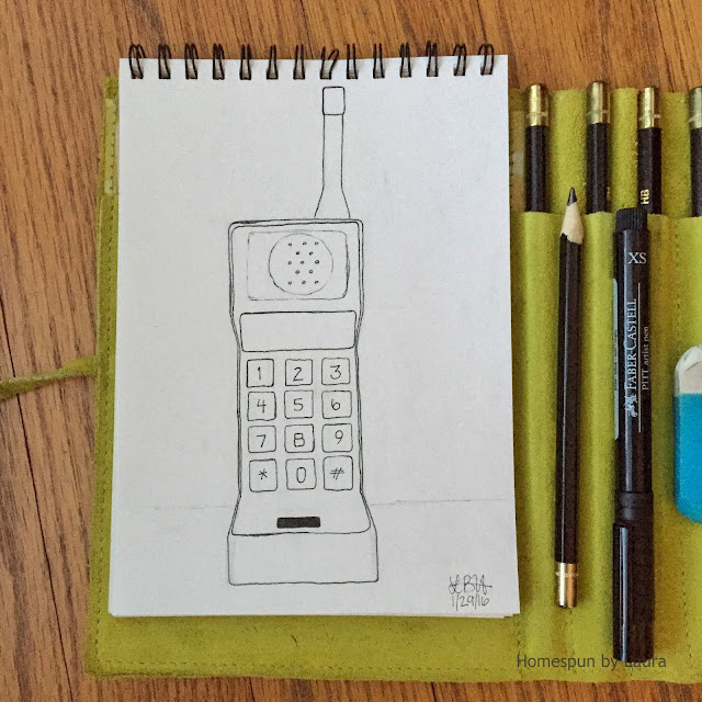 homespun by laura daily doodle pen drawing vintage cell phone saved by the bell zack morris