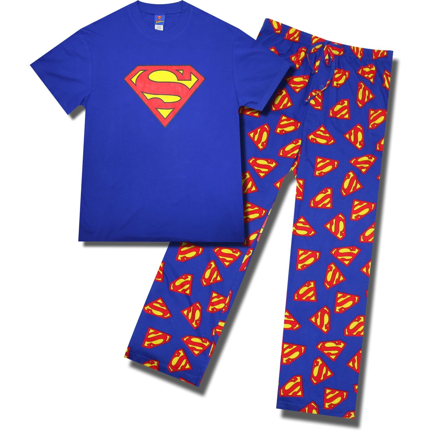 Q8DCStore Classic "Superman" Men's shortsleeve, long leg pajamas in Blue