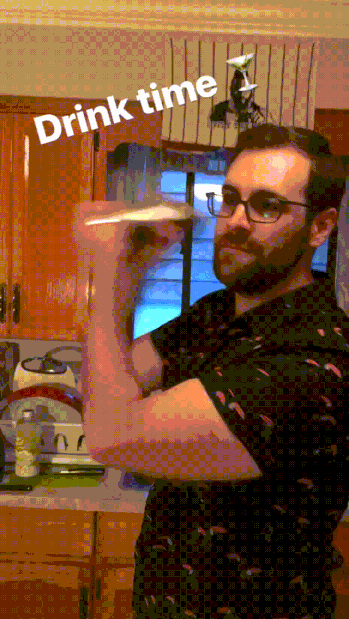 Keegan prepares a shaken - not stirred - drink.