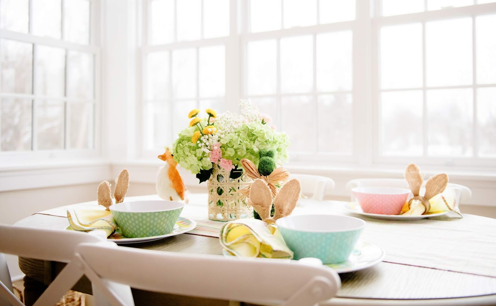Porcelain and Plaid Kids Easter Table featuring Pottery Barn Kids