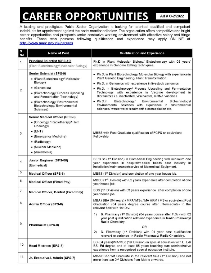 Pakistan Atomic Energy Commission  Jobs 2022 PAEC