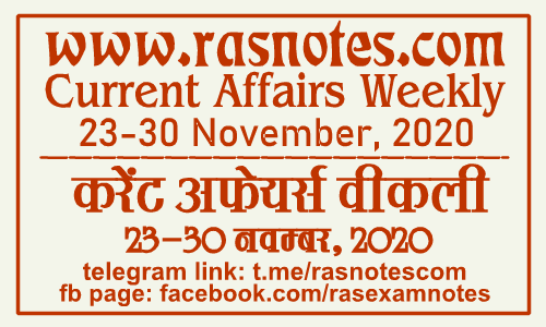 Current Affairs GK Weekly November 2020 (23-30 November) in hindi pdf