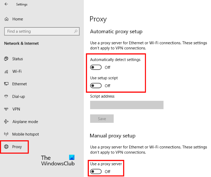 deshabilitar la configuración de proxy Microsoft Edge