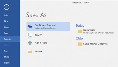 caricare direttamente i file dell'ufficio su onedrive