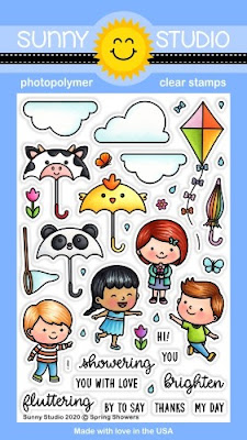 Sunny Studio Stamps: Spring Showers Kite, Critter Umbrella & Butterfly Net Kids 4x6 Clear Photopolymer Stamp Set