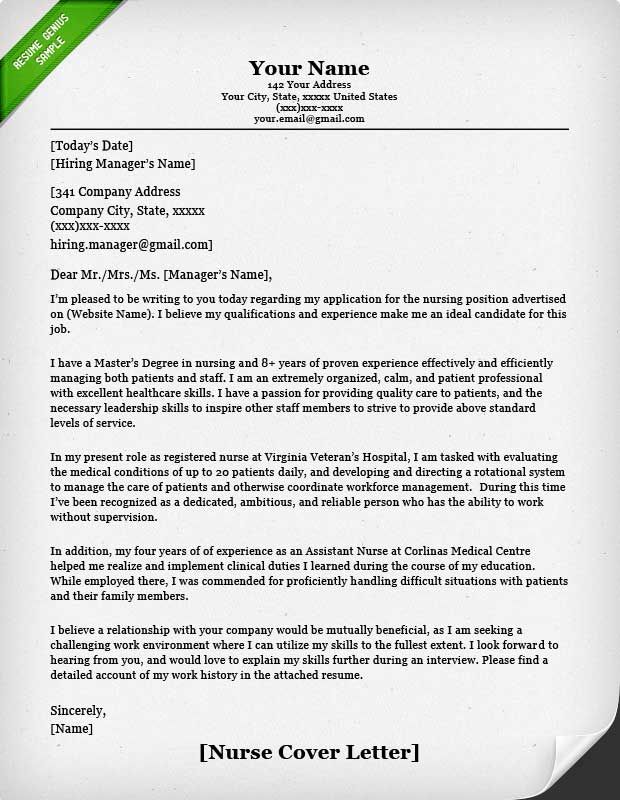 Cover Letters For Nursing Resumes Sample Letter Cover Letters For Nursing Resumes