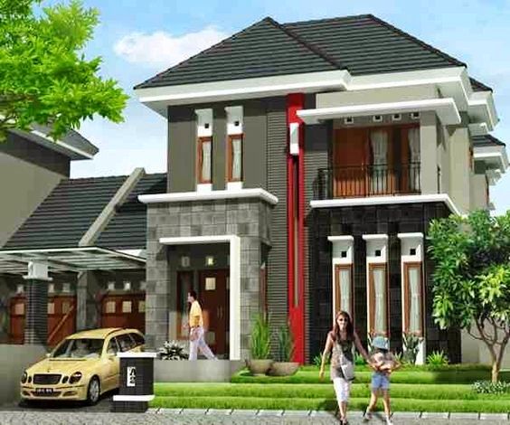 Rumah minimalis 2 lantai atap limasan dengan nuansa merah