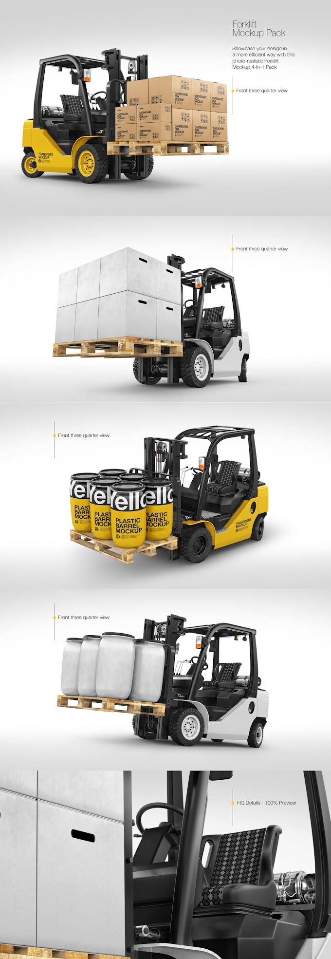 Fork Lift W 4 Glossy Barrels &amp;amp; Wooden Pallet Mockup Packaging