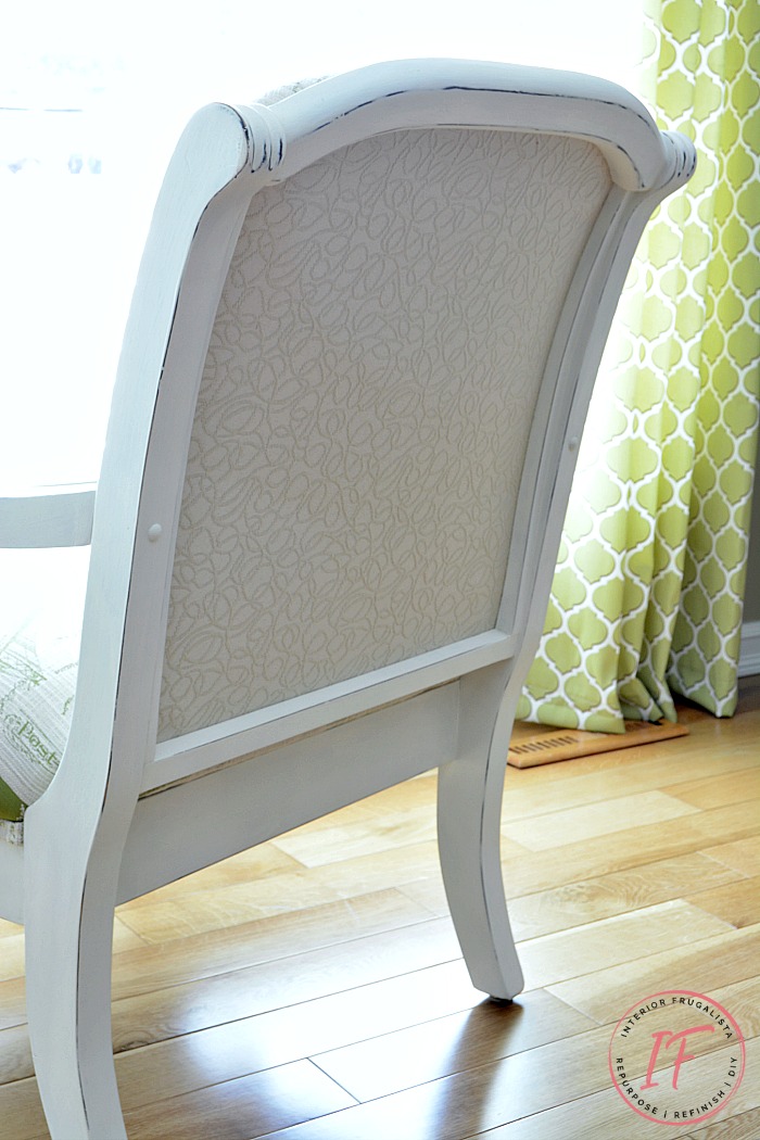 DIY Upholstered Armchair With Metallic Swirl Fabric Back