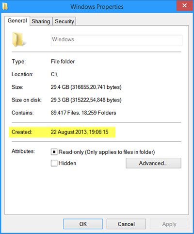 Data di installazione di Windows