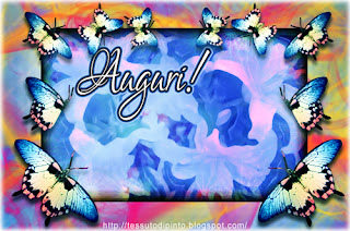 Cartolina decorativa con farfalle e parola Auguri: stampa