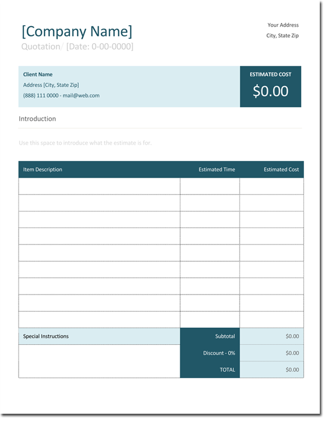 Free Quote Template Word Invoice Template