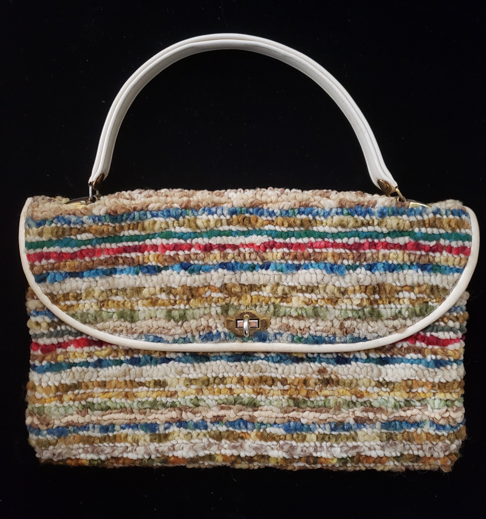 Julius Resnick Multi Warm Colour Floral Carpet Bag with Gold Tone Fittings  at 1stDibs
