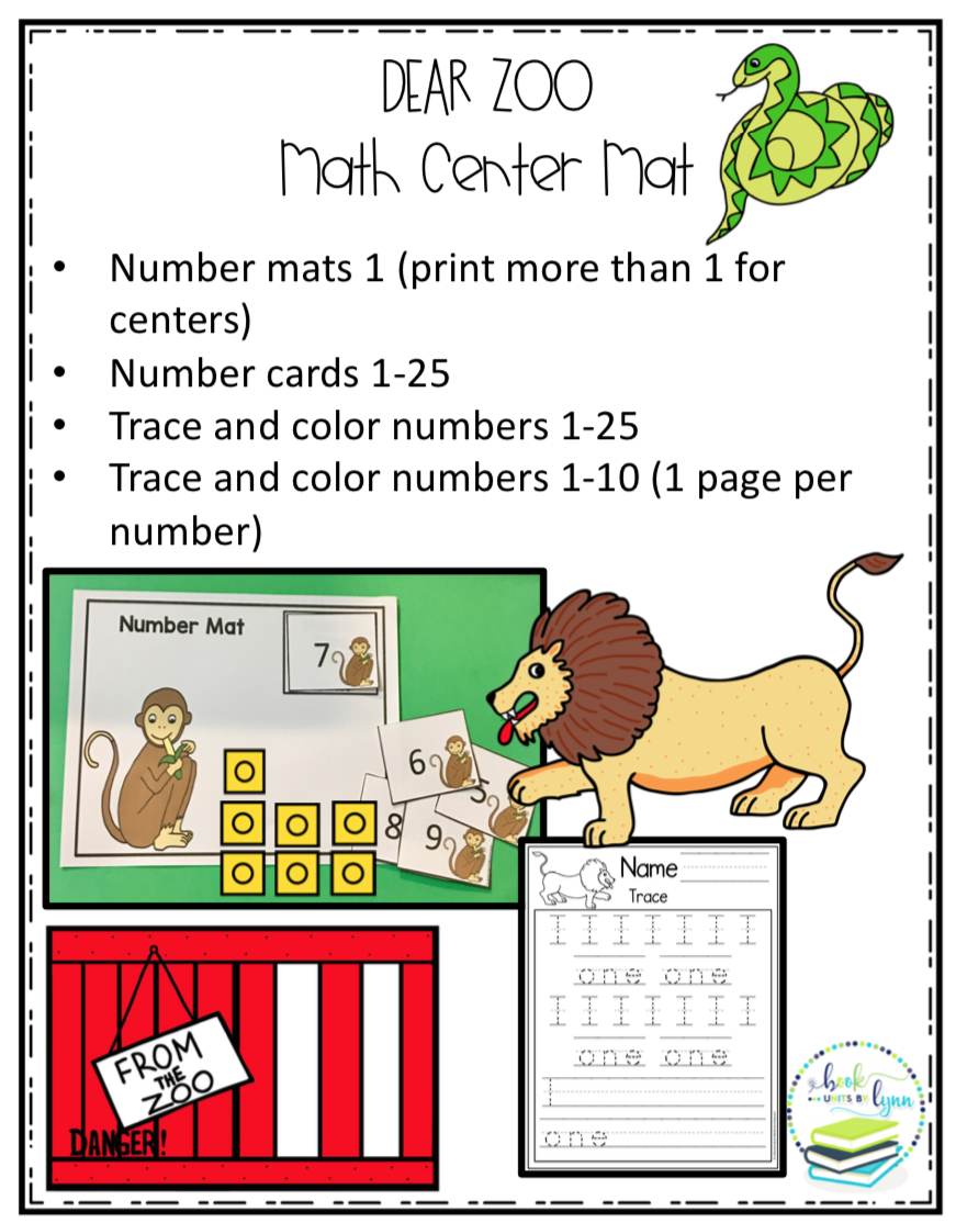 DEAR ZOO MATH CENTER MAT Book Units by Lynn