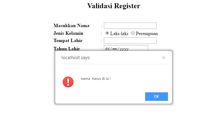 Contoh Javascript Dalam Membuat Validasi Form Dengan Javascript Alert