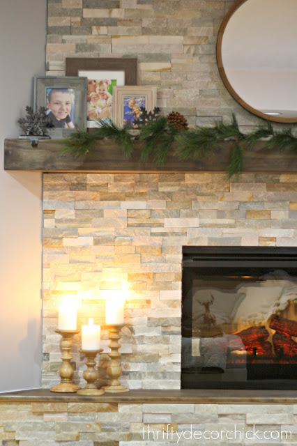 stacked stone fireplace 