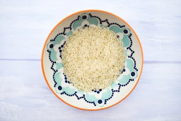Basmati rice in a floral bowl