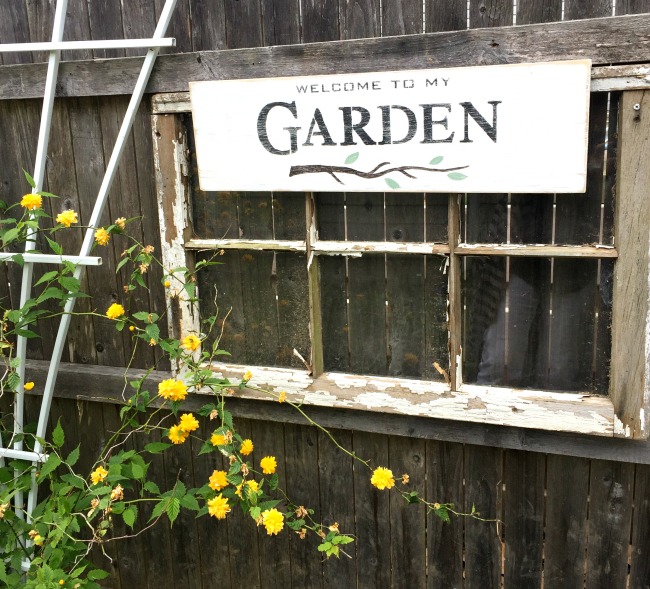 How to make rustic signs for the garden using stencils www.homeroad.net old window with garden sign