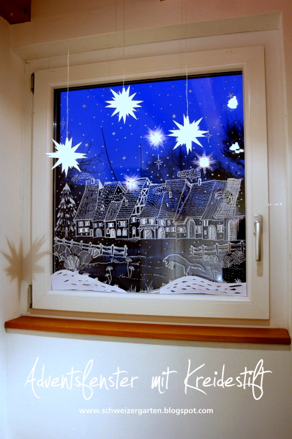 Ein Schweizer Garten Das Adventsfenster Fensterdeko mit Kreidestift