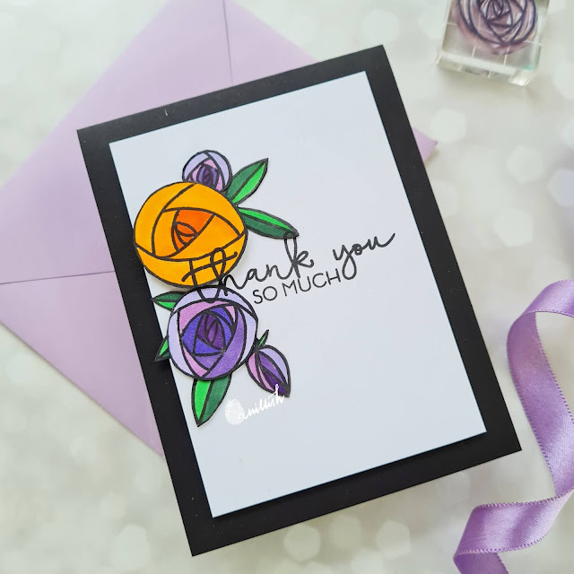 color blocking with markers, Acrylic block stamping, color solid stamping, Color blocking techniques, Color blocking, Altenew Rennie roses stamp set, quillish