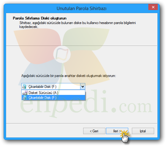 windows 8 parola sifirlama diski