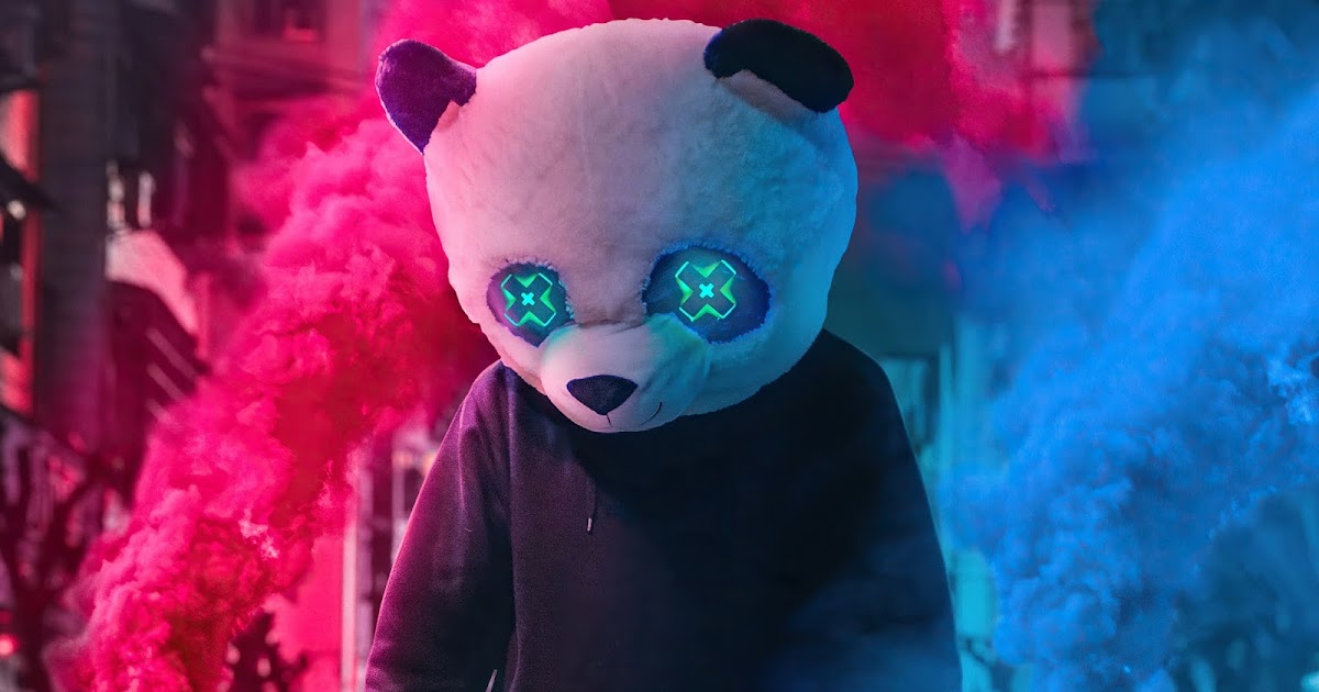 Download Panda Mask Neon Pink Blue Smoke PSD Mockup Templates