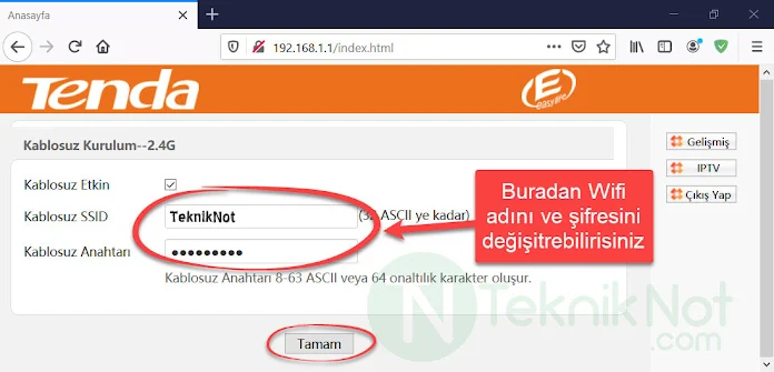 Tenda Modem Wifi Adı ve Şifre Değiştirme