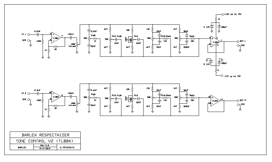 Tone Control TL084, TL074, LM324 - Electronic Circuit