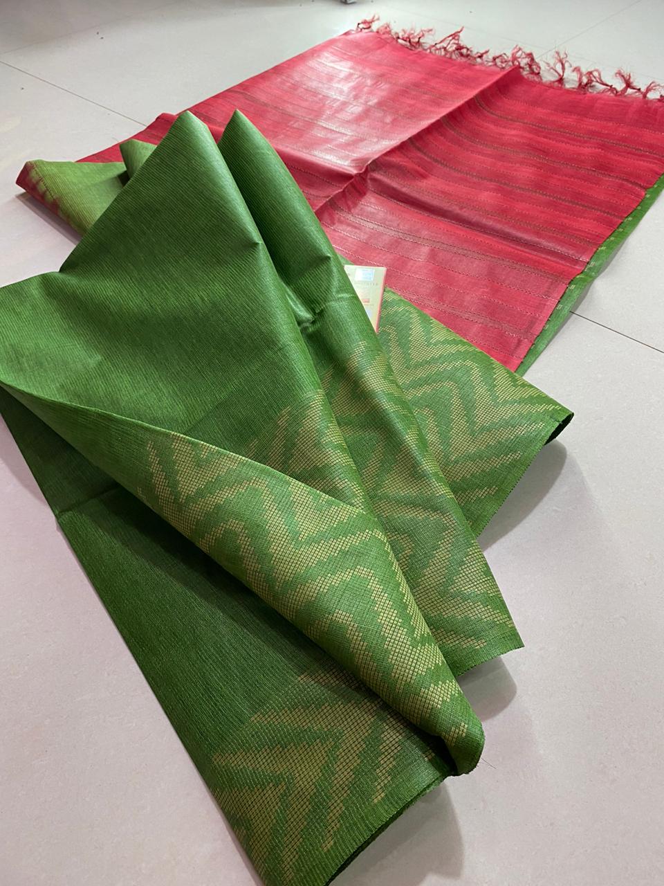 Fancy tusser silk sarees with weaving design