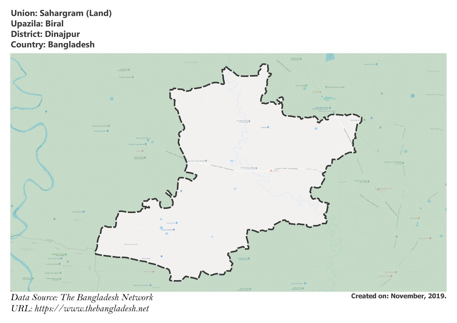 Map of Sahargram of Dinajpur, Bangladesh.