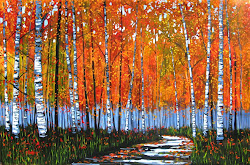 paintings acrylic autumn path painting easy baker fine landscape birches canvas simple patty self expensive pattyabaker canvases tree huge stretching
