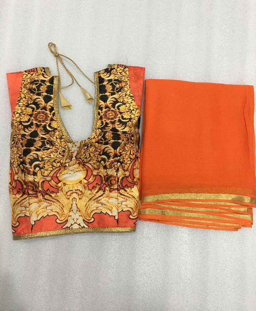 Pure Georgette Zari Border Saree With Digital Print Blouses | Buy Online Georgette Zari Border 