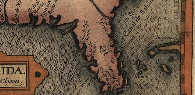 Изображение мыса Канаверал на карте из атласа «Theatrum Orbis Terrarum» фламандского географа Авраама Ортелия в издании 1584 года.