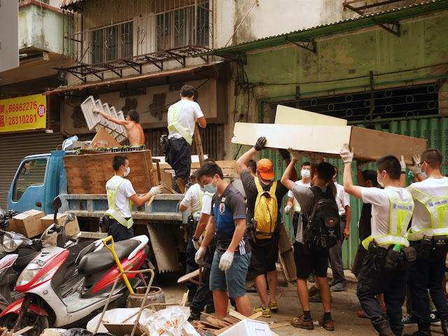 Cleanup from Typhoon Hato on Rua da Tercena