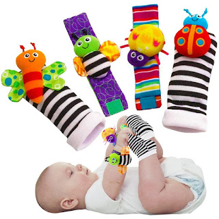 Blige SMTF Cute Animal Soft Baby Socks Toys Wrist Rattles and Foot Finders for Fun Butterflies and Lady bugs Set 4 pcs  $11.68