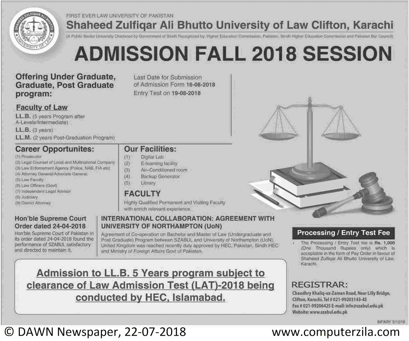 Admissions Open For Fall 2018 At SZABUL Karachi Campus